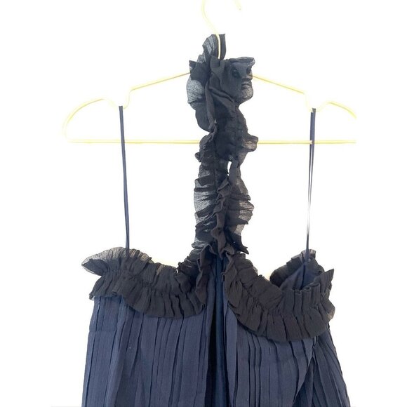 Intermix Ruffled & Pleated Black Chiffon Halter Top Blouse In Size P - Picture 7 of 10